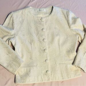 LALALDI 100% Silk Balzer Jacket Embroidered Formal Ivory Women’s Size 8 career